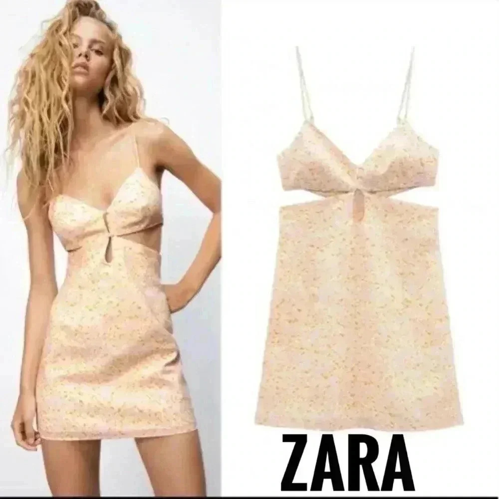 ⭐️Host Pick⭐️ BNWT Zara Women’s Linen blend floral cut out  mini dress size XL
